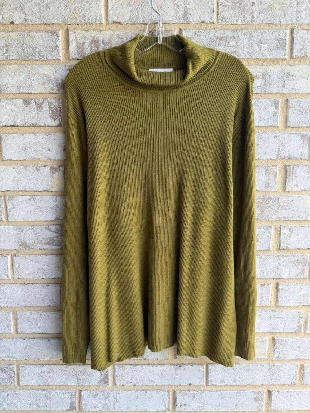 Coldwater Creek Long Sleeve Turtleneck Olive Green Ribbed Knit Sweater Size 2X